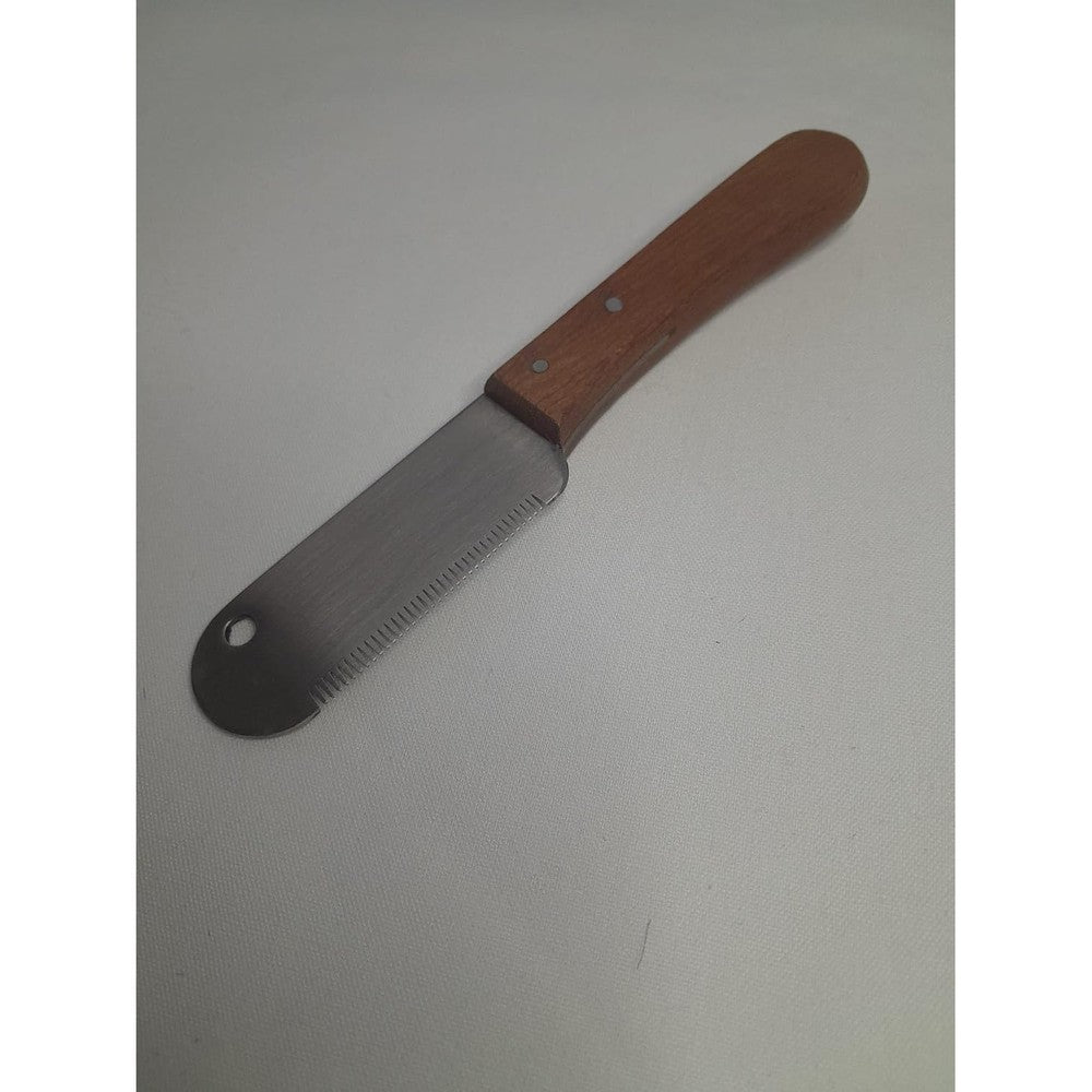 Tamsco 6 Inch Stripping Knife With Wooden Handle Medium Teeth And 3 Inch Hardened Stainless Steel Blade For Pet Grooming
