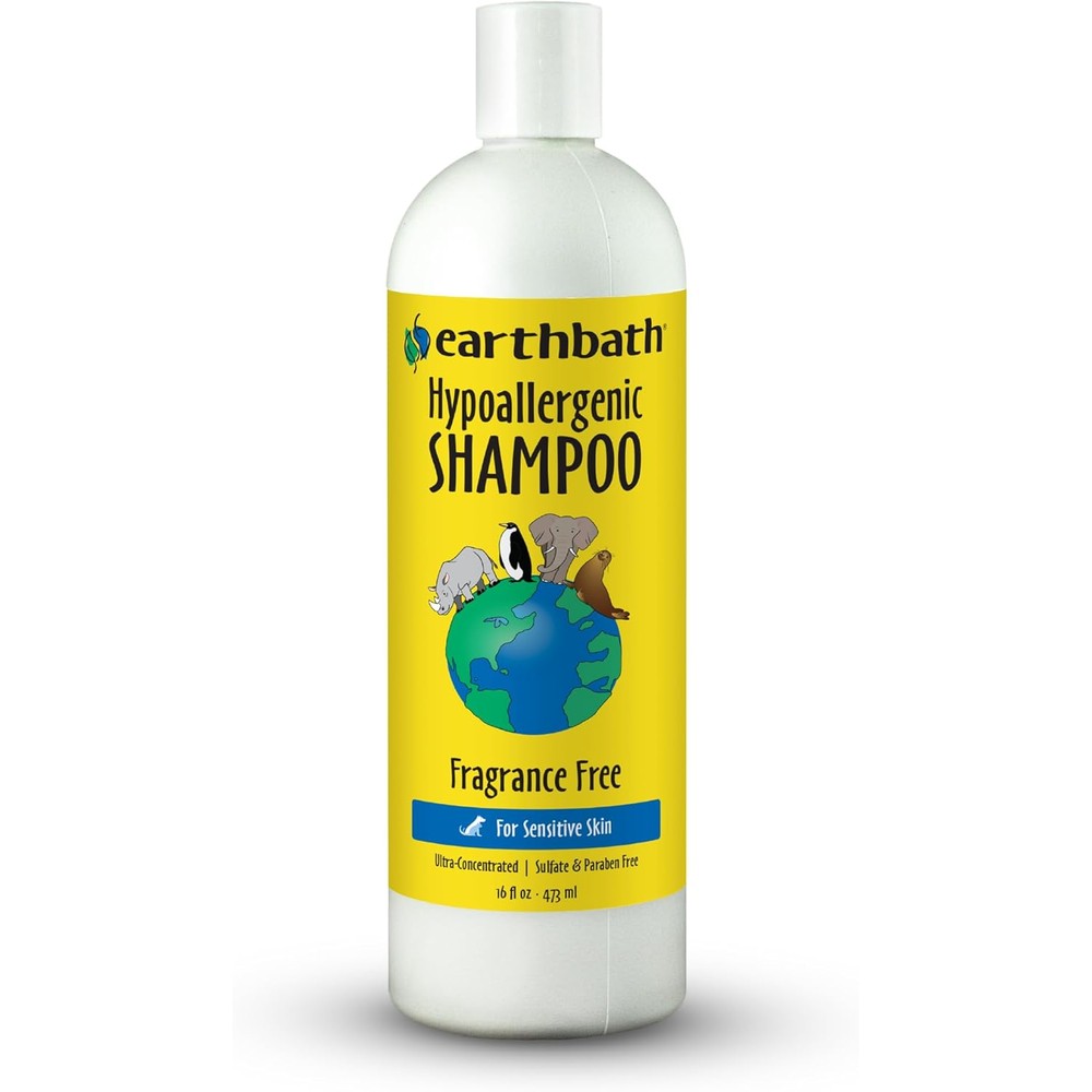 Earthbath Hypoallergenic Fragrance Free Dog Shampoo For Sensitive Skin And Allergies, Gentle Puppy And Cat Wash, Made In USA, 16 Fluid Ounce