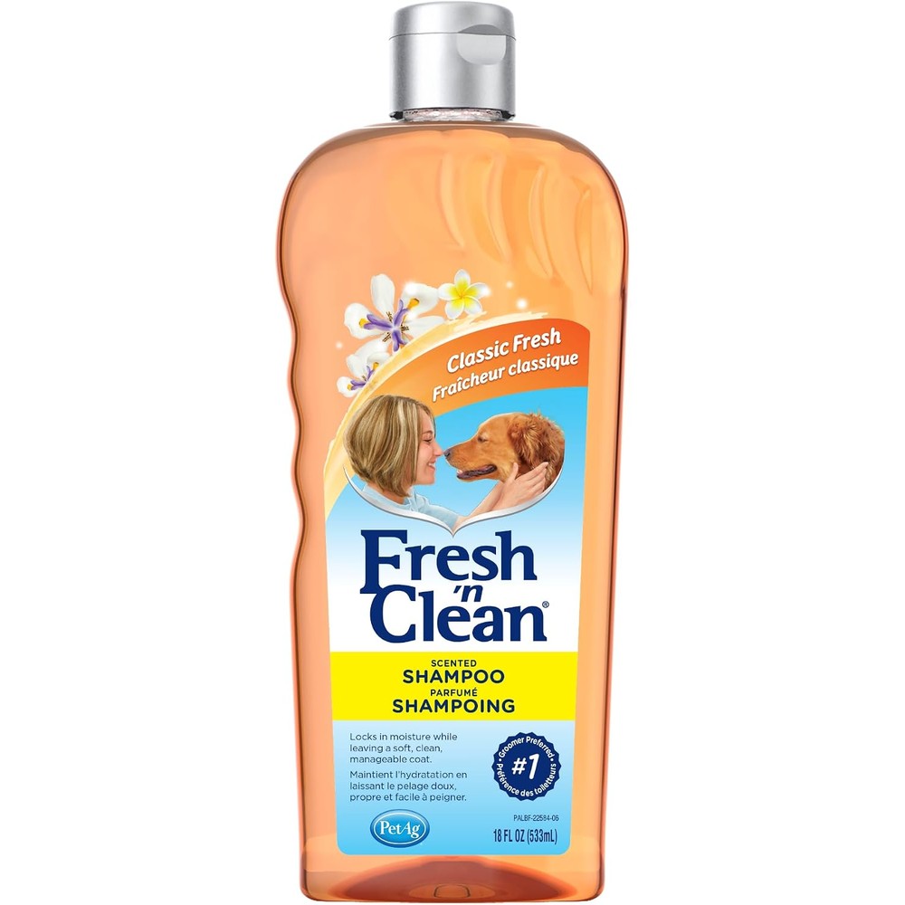 PetAg Fresh N Clean Scented Dog Shampoo Classic Fresh Scent Moisturizing Formula With Vitamin E And Aloe Vera Soap Free 18 Fluid Ounces