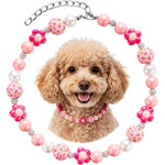 Aqxreight Flower Beaded Dog Collar Colorful Pearl Pet Necklace Adjustable Jewelry For Small Dogs Pink Small Size
