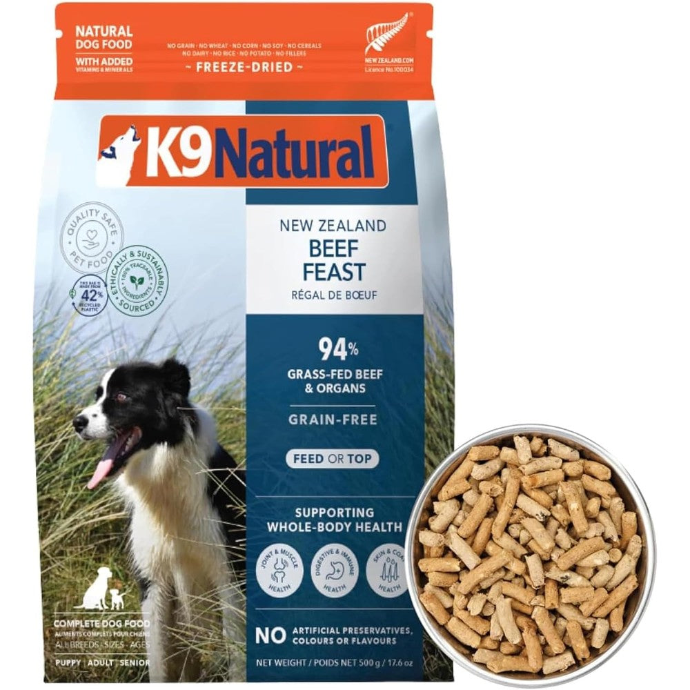 K9 Natural Beef Feast Grain Free Freeze Dried Dog Food High Meat Complete Meal And Meal Topper For All Life Stages 17.6 Ounce