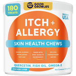 GoodGrowlies Dog Allergy Relief Chews Anti Itch Skin And Coat Supplement With Omega Three Fish Oil Chicken Flavor One Hundred Eighty Count