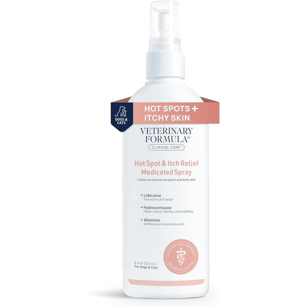 SynergyLabs Veterinary Formula Clinical Care Hot Spot And Itch Relief Medicated Spray For Dogs And Cats Eight Ounces