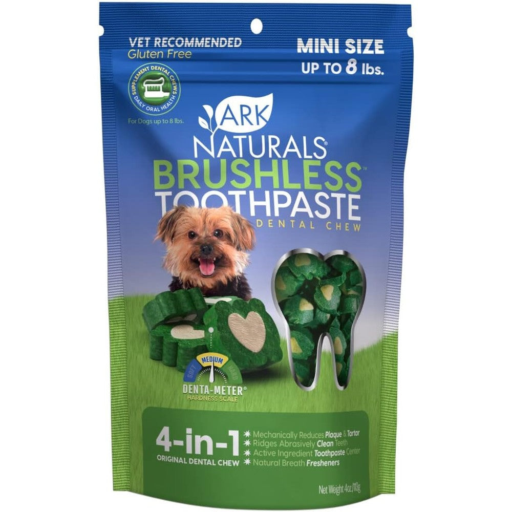 Ark Naturals Brushless Toothpaste Dental Chews For Mini Breed Dogs, Plaque And Tartar Control, 4 Ounce Pack