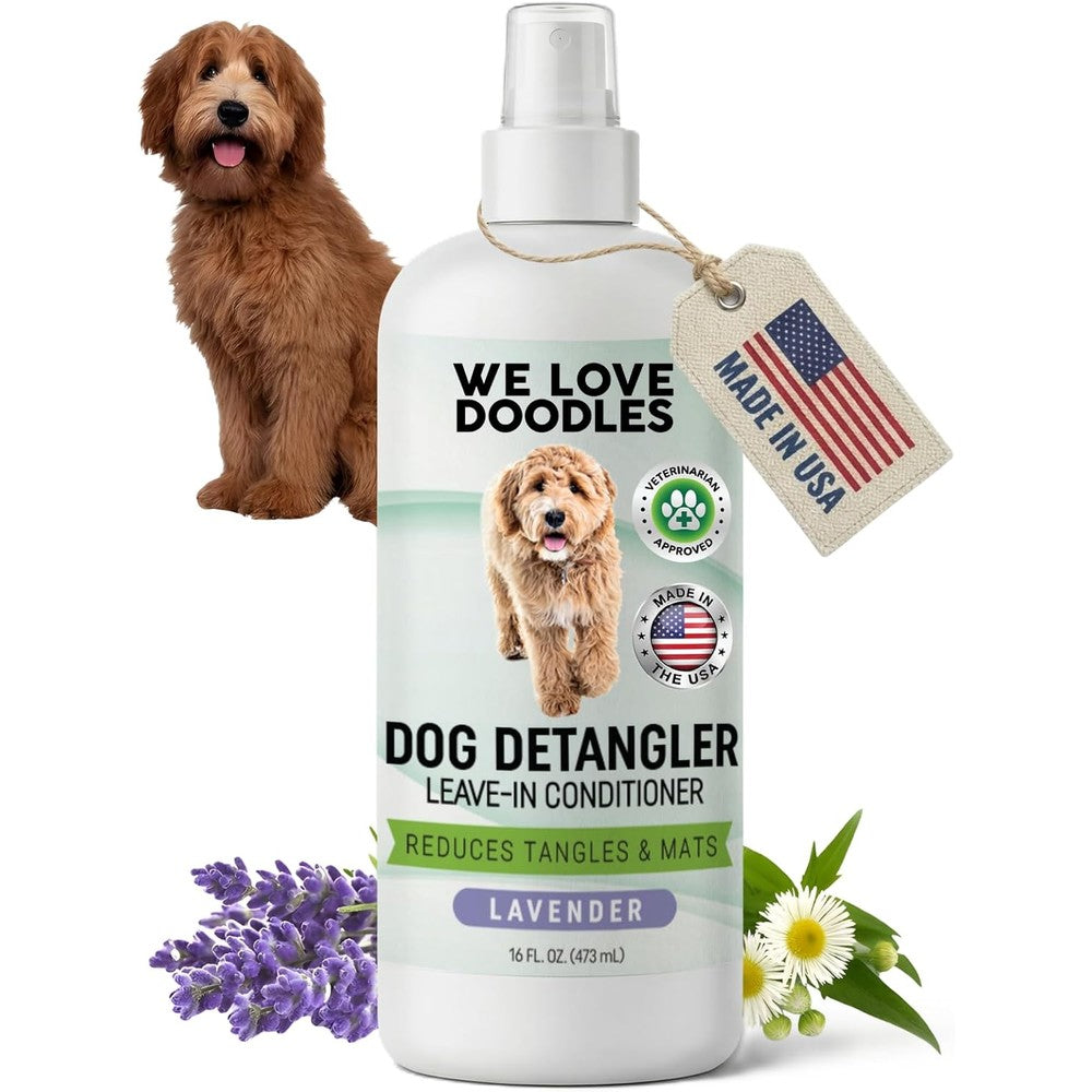 We Love Doodles Dog Detangler Spray And Leave In Conditioner For Dogs Dematting Tangle Remover Hypoallergenic Lavender Sixteen Ounces