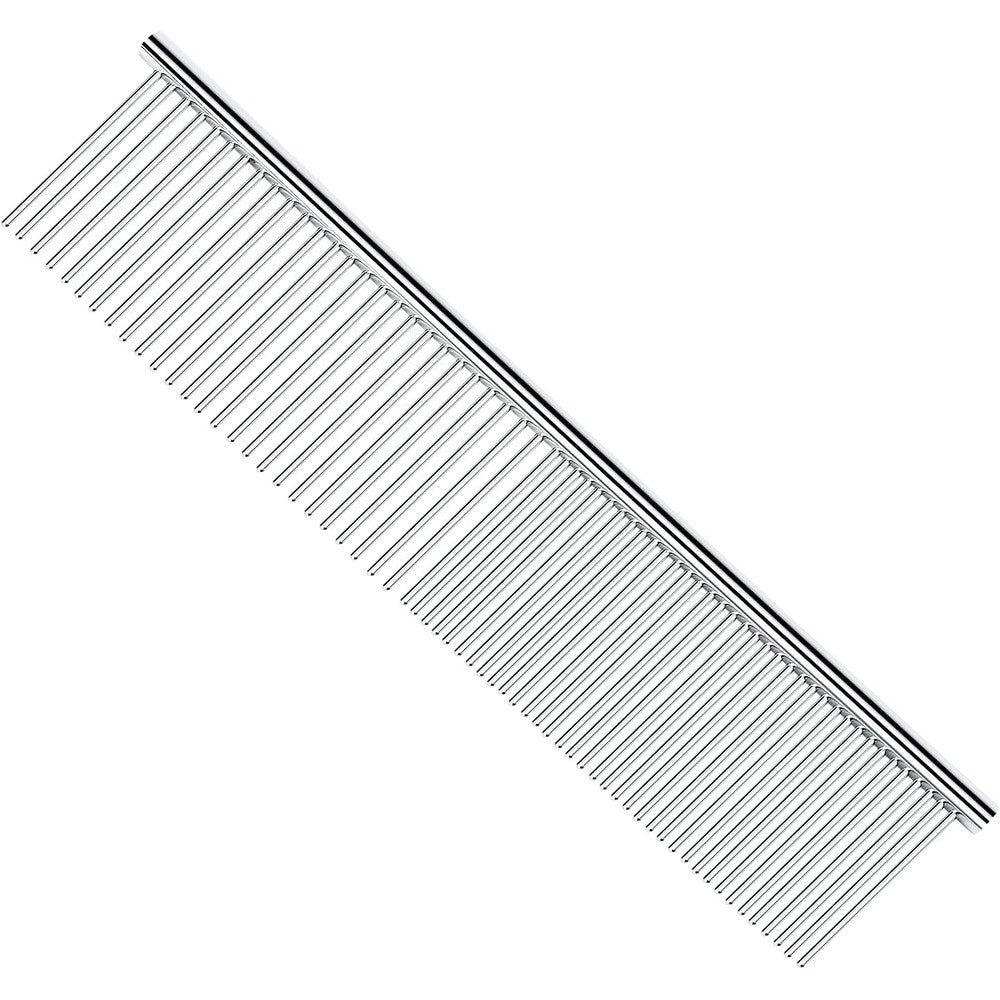 PETTOM Stainless Steel Pet Grooming Comb Poodle Finishing Butter Comb With Rounded Ends For Dogs And Cats Silver 7.5 Inch