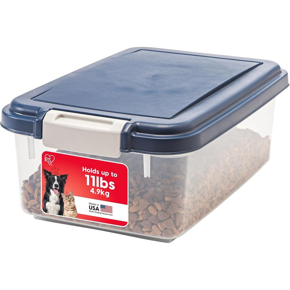 IRIS USA Airtight Dog Food Storage Container, Up to 11 lbs, Dog Cat Bird and Other Pet Food Treats Storage Bin, Dog Cat Wet Food Cans, Keep Fresh, BPA Free, Stackable, Navy