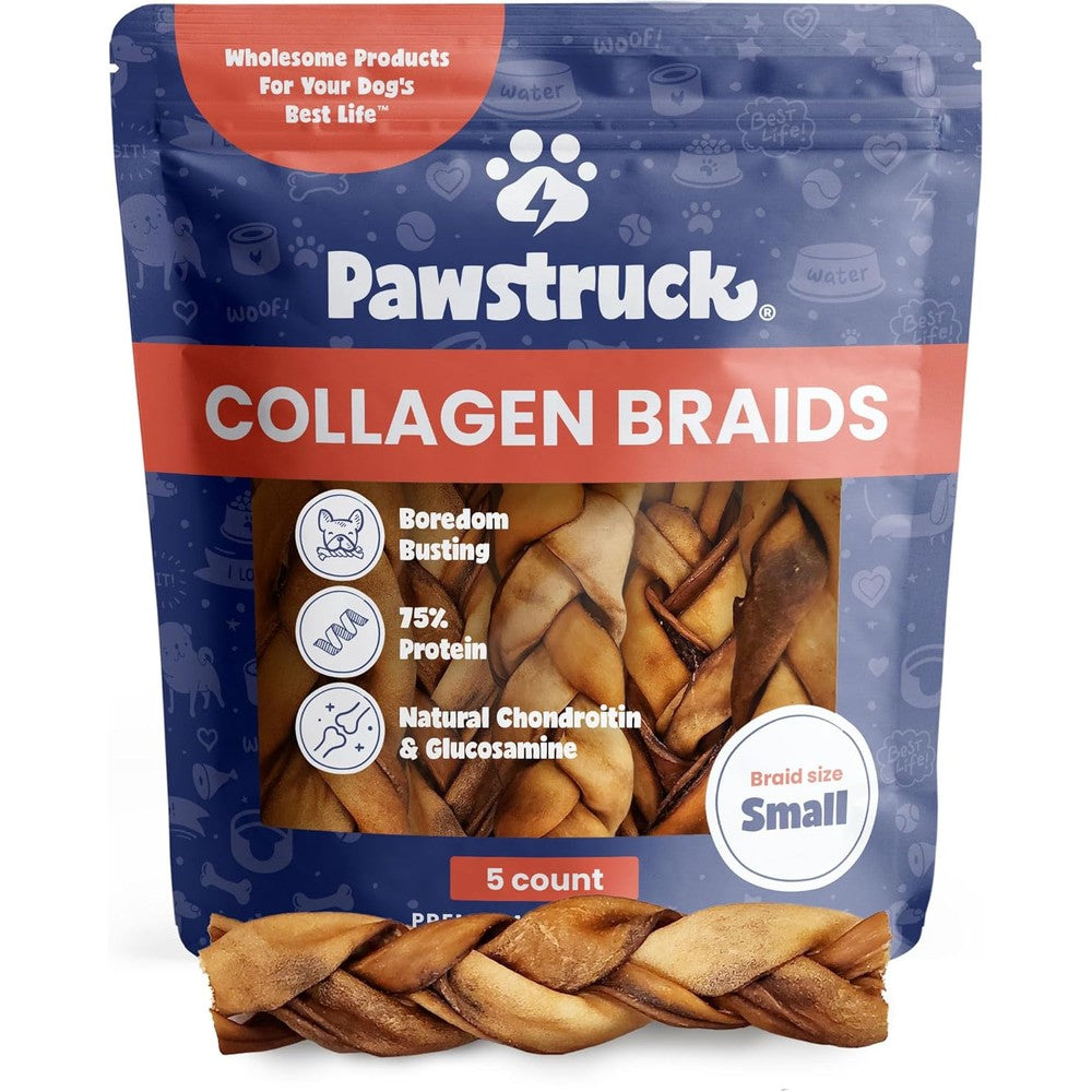 Pawstruck Natural Beef Collagen Braids For Dogs Long Lasting Rawhide Alternative With Glucosamine And Chondroitin 5 Count