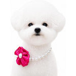 Sheens Elegant Pearl Flower Dog Necklace Adjustable And Stylish Ribbon Pet Collar Jewellery Accessory For Small And Medium Dogs
