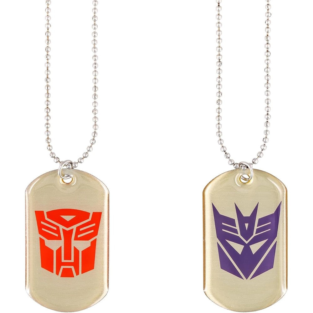 Transformers Autobot And Decepticon Logo Dog Tags Metallic Fandom Pendant Necklace Set With Silver Tone Ball Chain Fifty Millimeters Pack Of One