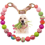 PGEOIDT Beaded Dog Necklace Collar With 20 Millimeter Colorful Pink Acrylic Beads And Adjustable Heavy Duty Belt Buckle For Medium Large Pets