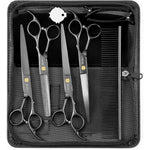 Wenshall Professional Dog Grooming Scissors Set Seven Inch Titanium Straight Thinming Curved Shears And Comb For Pet Grooming Black Five Pieces