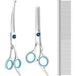 Maxshop Dog Grooming Scissors With Safety Round Tips Heavy Duty Titanium Pet Trimmer Kit Professional Thinning Shears And Curved Scissors Set Of 3