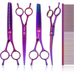 Jason Professional Dog Grooming Scissors Kit Six In One Pet Hair Shears Set Containing Straight Thinning Chunker Curved Scissors And Comb Purple