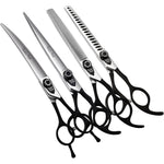 Fenice Peak Seven Inch Professional Dog Grooming Scissors Set With Black Non Slip Handle Four Piece 440C Stainless Steel Shears For Pet Services