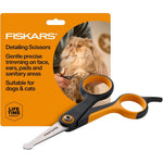Fiskars Pet Detailing Scissors for Dog and Cat Grooming with Precision Stainless Steel Blades Rounded Safety Tips and SoftGrip Handle 5.5 Inches