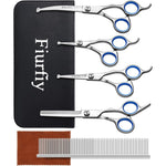 Fiurfiy 6-in-1 Dog Grooming Scissors Kit Professional Stainless Steel Pet Hair Cutting Shears With Safety Rounded Tips For Dogs And Cats