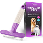 Poodlie Poodle Pet Dog Grooming Rake And Dematting Tool With Stainless Steel Pins For Pets Purple Handle