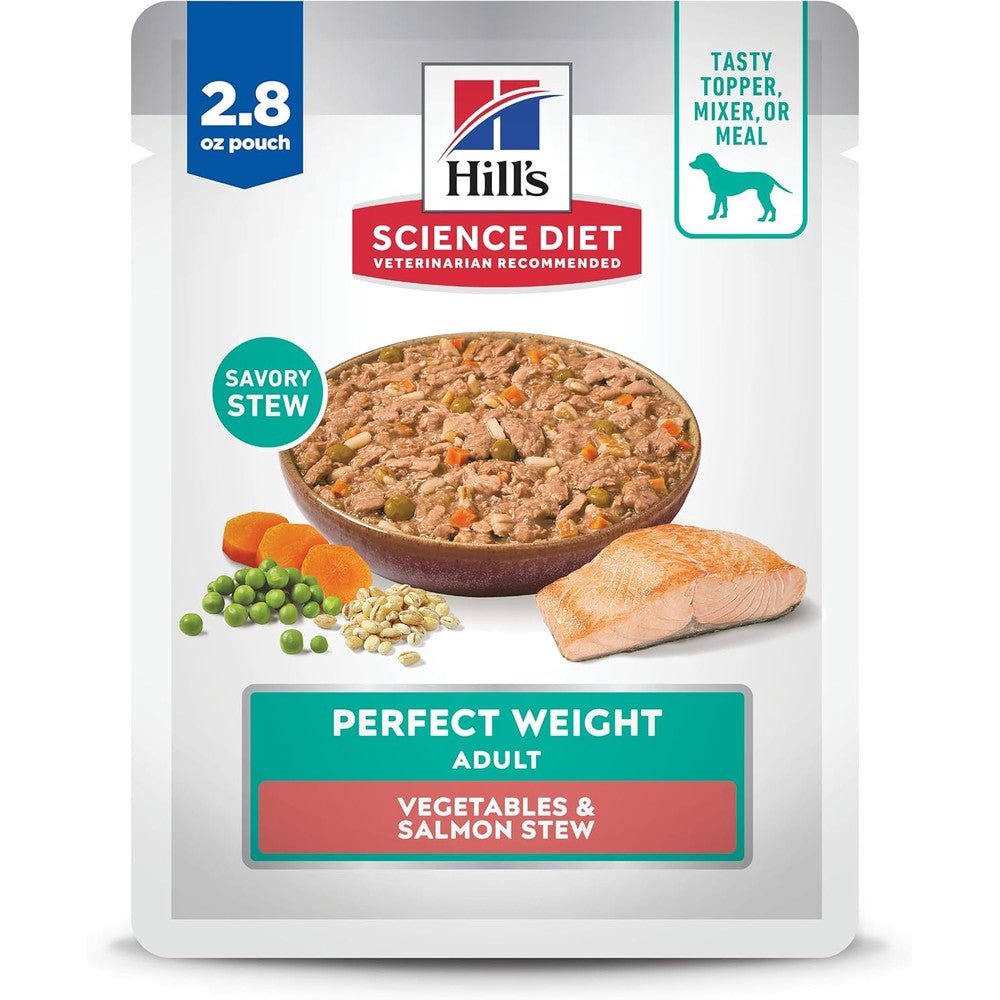 Hill's Science Diet Adult Perfect Weight Wet Dog Food Vegetables And Salmon Stew 2.8 Ounce Pouches 24 Pack