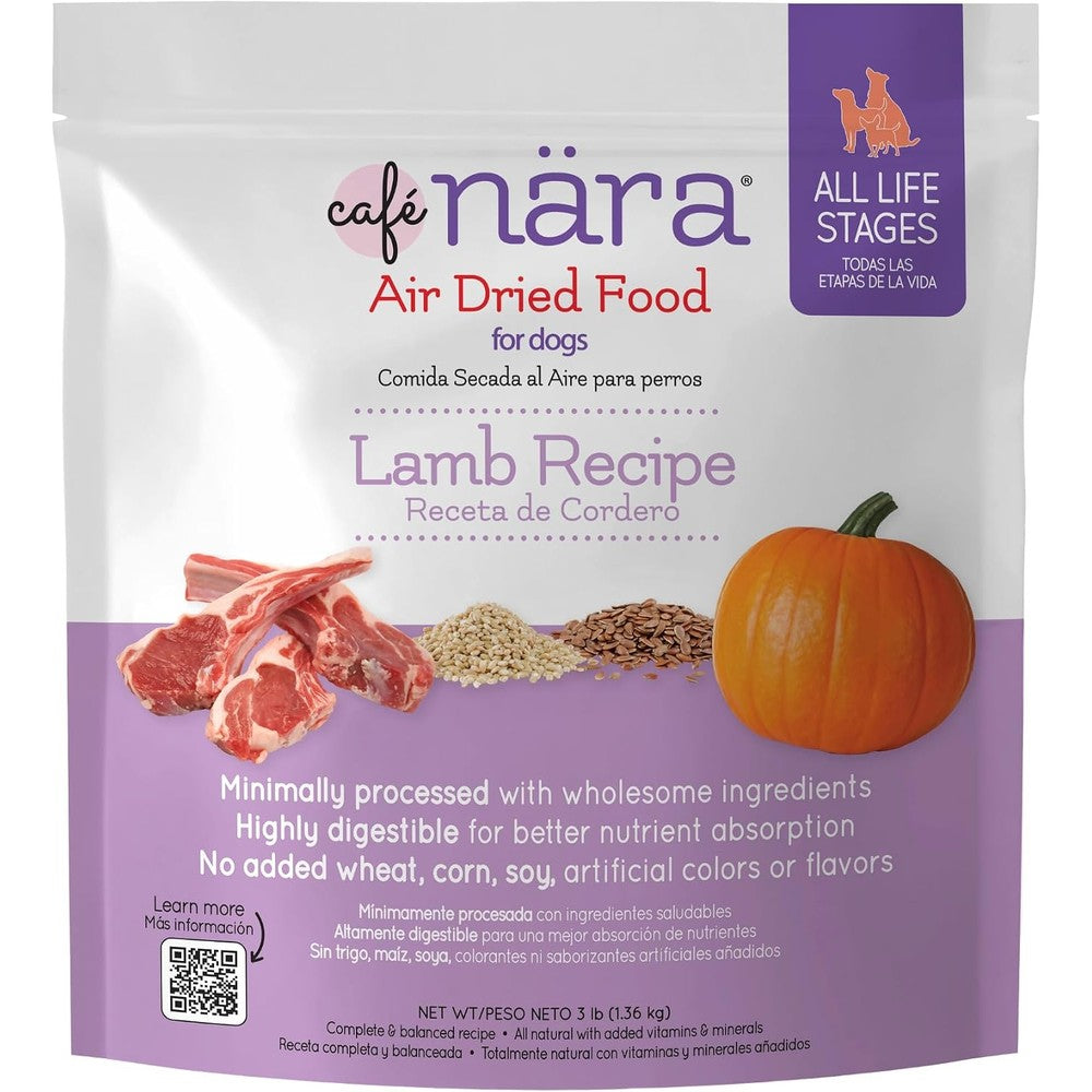 Café Nara Lamb Recipe Air-Dried Dog Food Minimally Processed Highly Digestible Whole Food For All Breeds And Life Stages Three Pound Bag