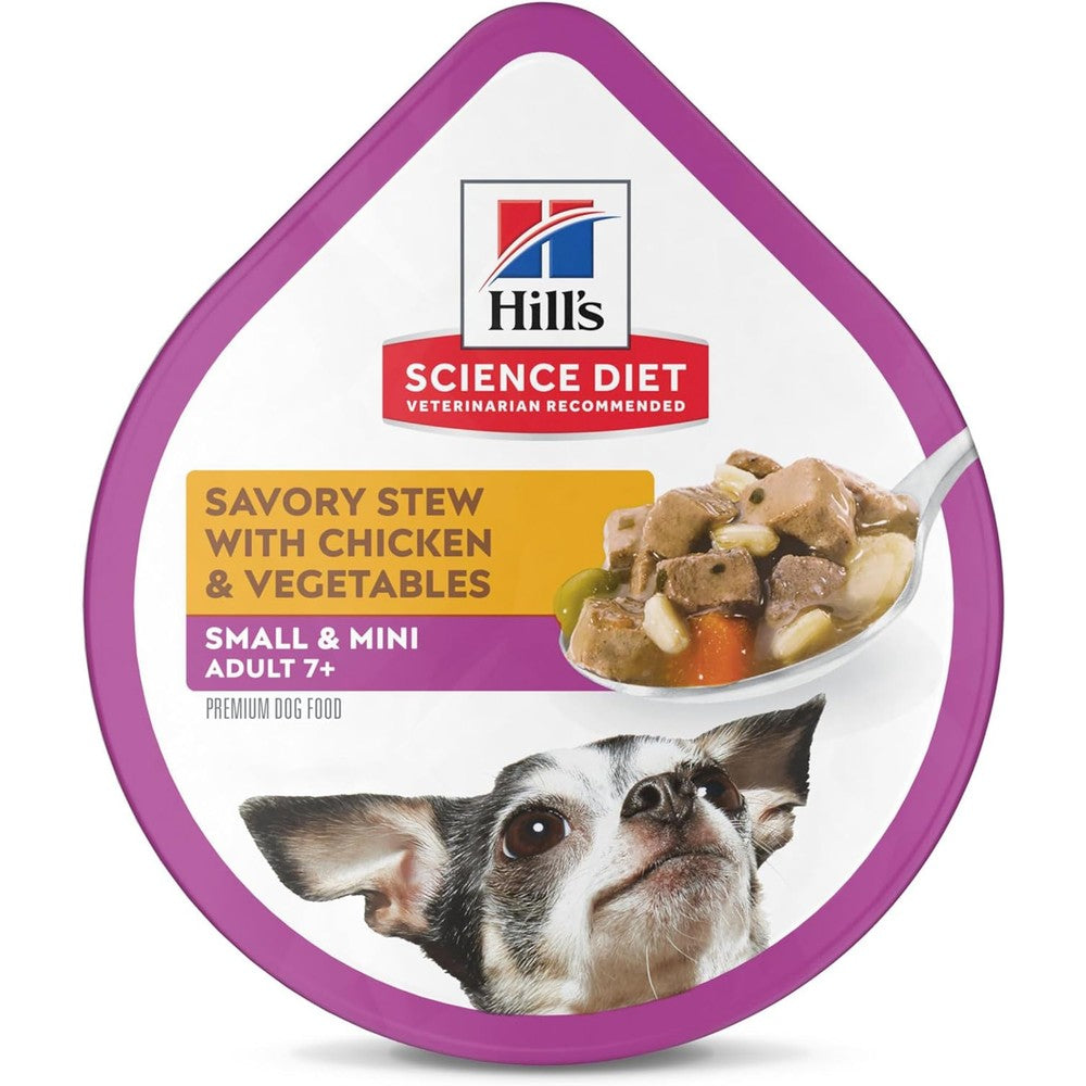 Hill's Science Diet Adult 7+ Small & Mini Savory Stew Chicken & Vegetables Wet Dog Food Trays, 3.5 Ounce, 12-Pack