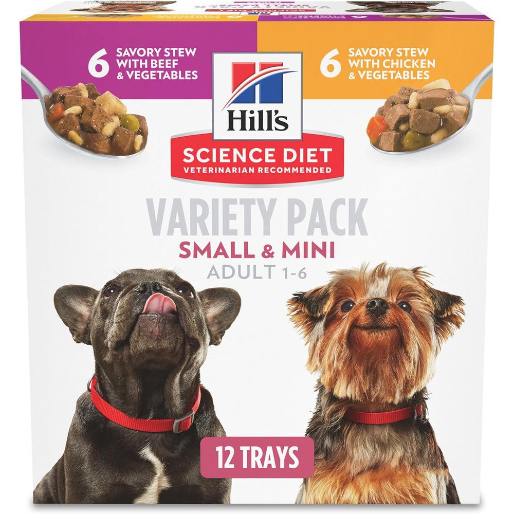 Hill's Science Diet Small And Mini Adult 1-6 Premium Nutrition Wet Dog Food Variety Pack Chicken Salmon And Vegetables 3.5 Ounce Tray 12 Count