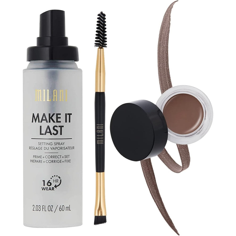 Milani Make It Last Setting Spray And Stay Put Brow Color Combo Pack Dark Brown Pomade Two Point Zero Three Fluid Ounce Spray And Zero Point Zero N...