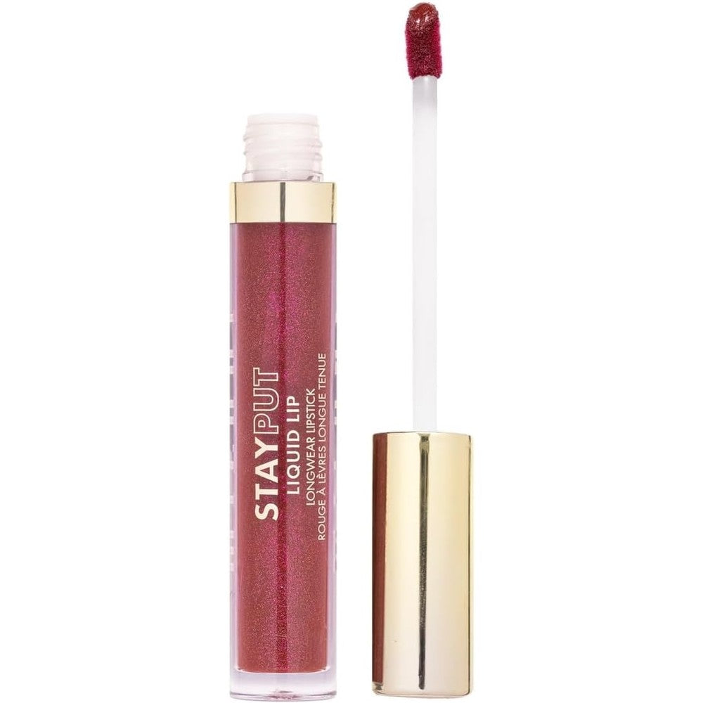 Milani Stay Put Liquid Lip Shimmer Lipstick Full Coverage Transfer Proof Glitter Lip Color Salud Berry 4 Grams