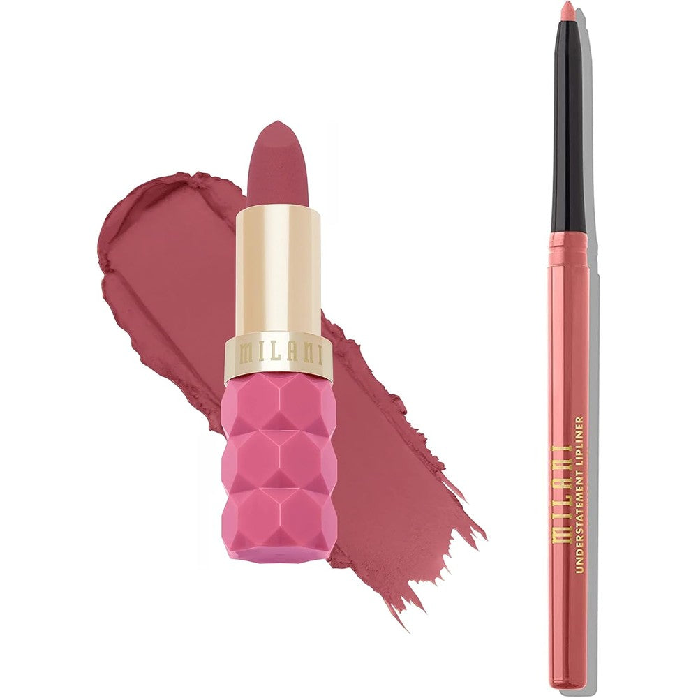 Milani Color Fetish Matte Lipstick And Understatement Lipliner Bundle In Peony And French Rose Shades For Bold Velvet Matte Lip Looks