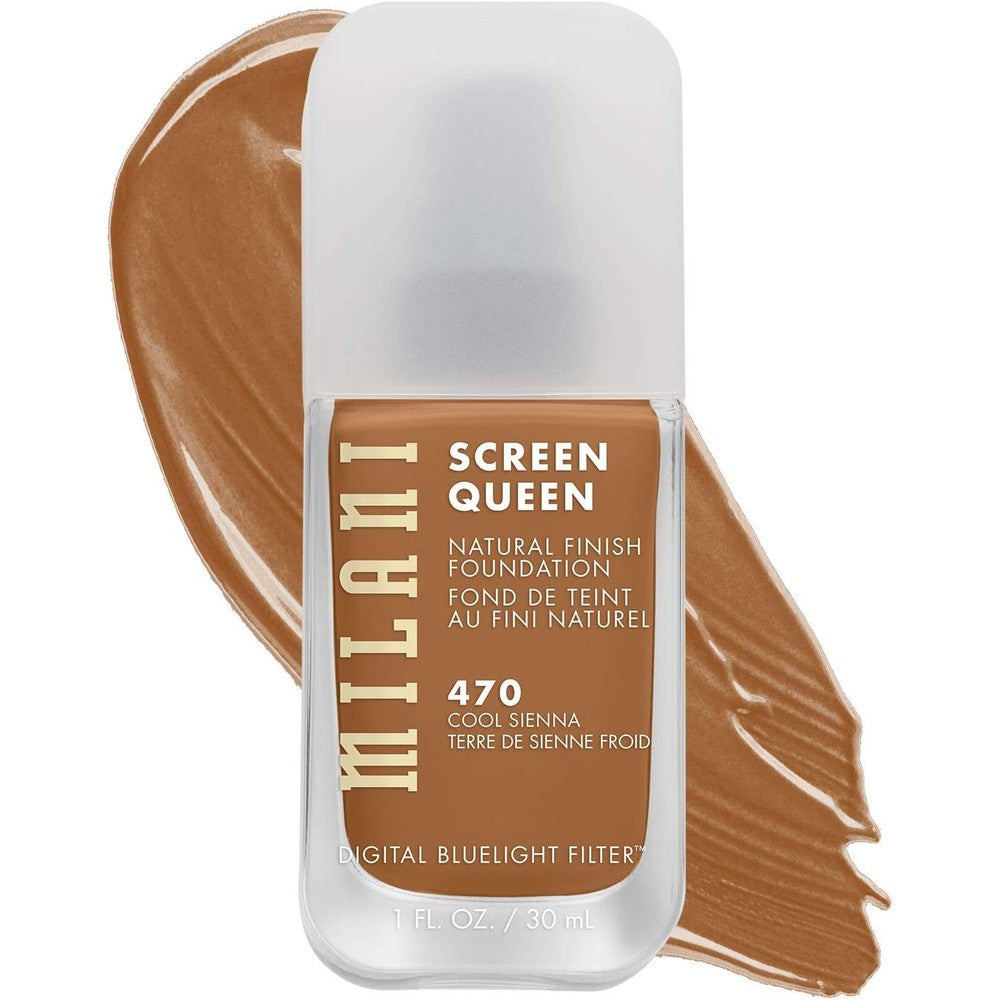 Milani Screen Queen Liquid Foundation Makeup Cruelty Free Formula With Digital Bluelight Filter Technology 470 Cool Sienna 1 Fluid Ounce