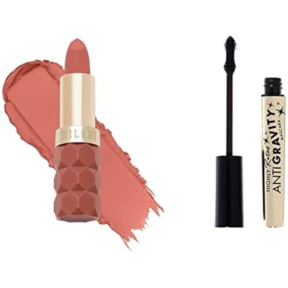 Milani Color Fetish Matte Lipstick Pleasure And Highly Rated Anti-Gravity Black Mascara Set With Nourishing Castor Oil And Hourglass Brush