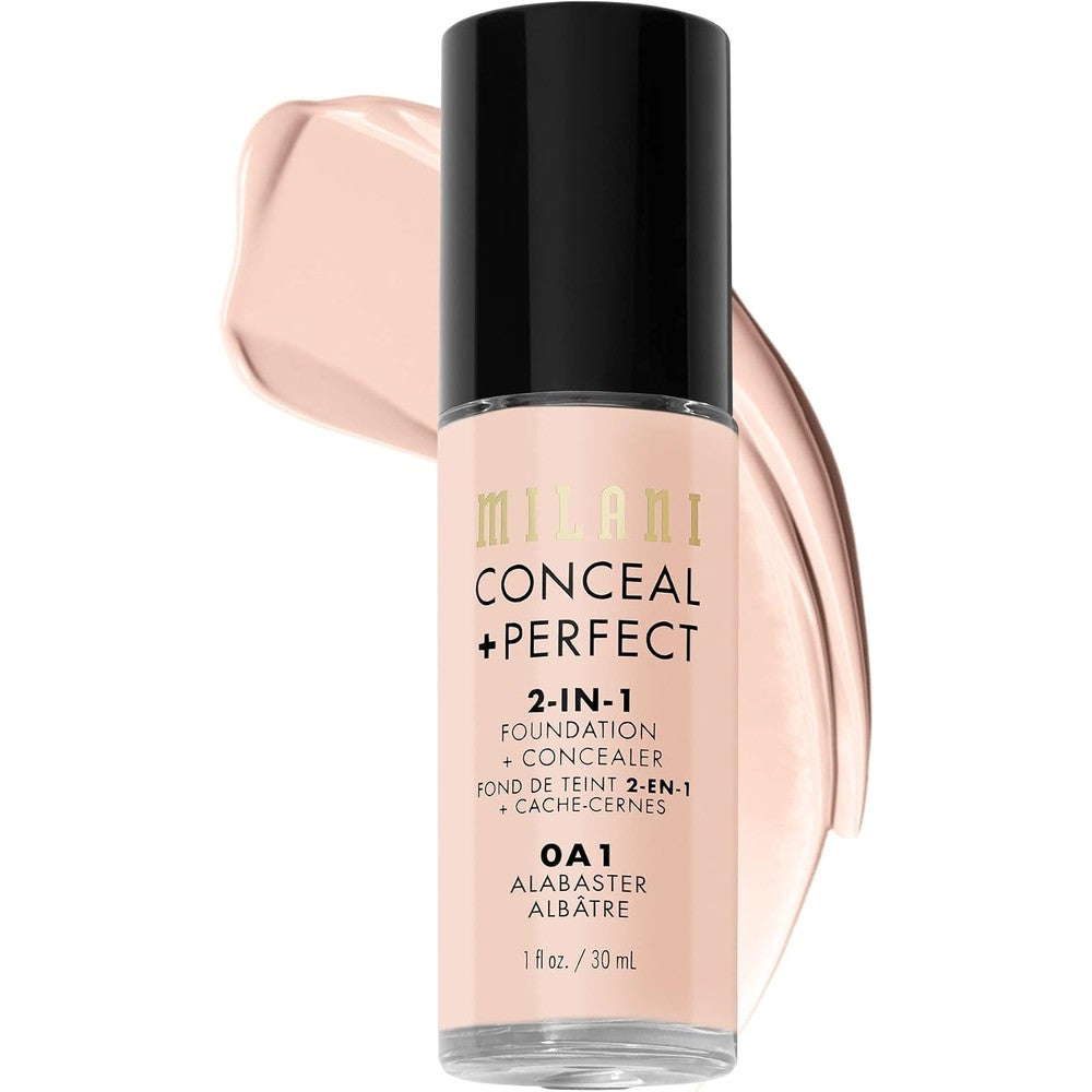Milani Conceal And Perfect 2 In 1 Foundation And Concealer Alabaster 1 Fluid Ounce Full Coverage Water Resistant Liquid Makeup