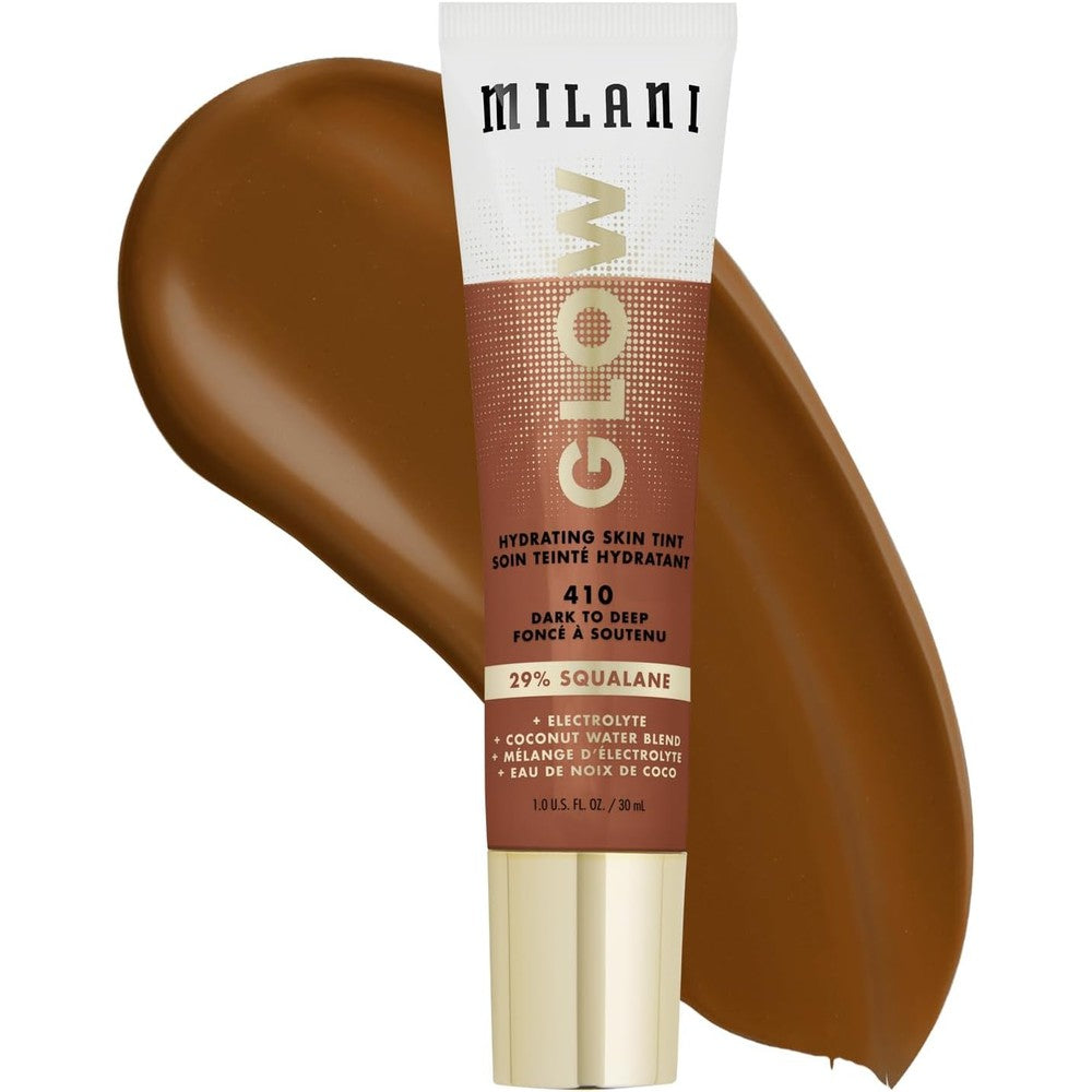 Milani Glow Hydrating Skin Tint Foundation With 29 Percent Squalane For Glowing Skin Shade 410 Dark To Deep 1.0 Fluid Ounce