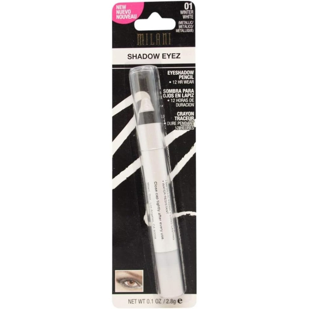 Milani Shadow Eyez Three In One Eyeshadow Pencil Liner And Highlighter 01 Winter White Long Wear Creamy Eye Crayon 0.10 Ounce