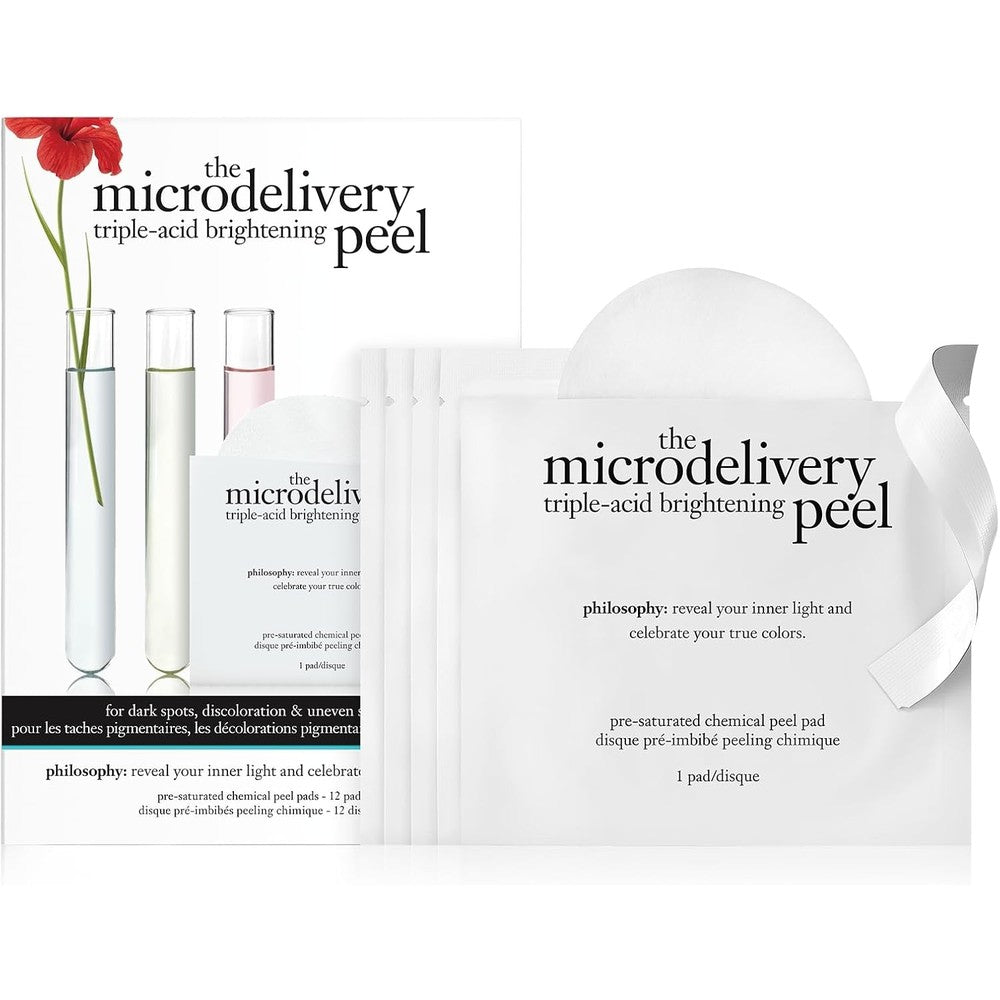 Philosophy Microdelivery Triple Acid Brightening Peel Pads With Mandelic Glycolic And Malic Acid For Dark Spots And Uneven Skin Tone 12 Count