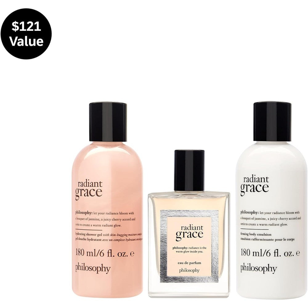 Philosophy Radiant Grace Eau De Parfum 3 Piece Gift Set With 2 Fluid Ounce Perfume 6 Fluid Ounce Body Emulsion And 6 Fluid Ounce Shower Gel