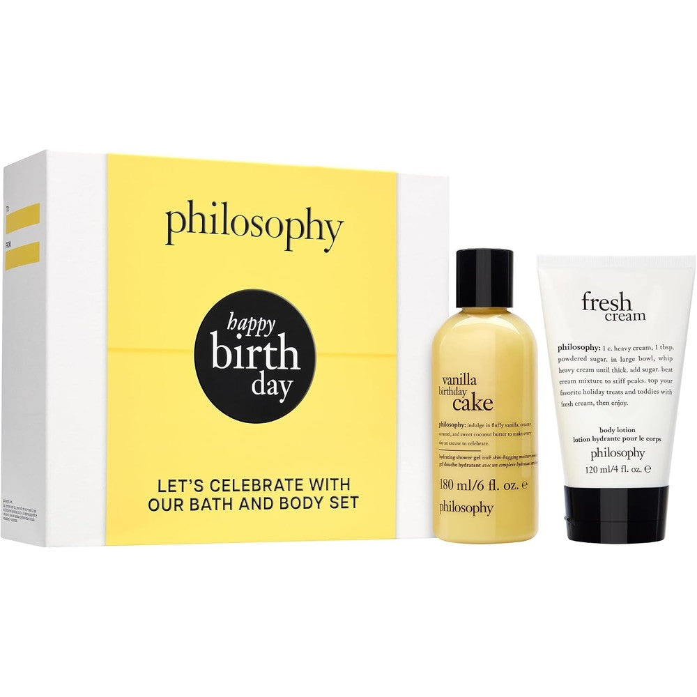 Philosophy Happy Birthday Gift Set Two Piece Vanilla Birthday Cake Hydrating Shower Gel Six Ounce And Fresh Cream Body Lotion Four Ounce