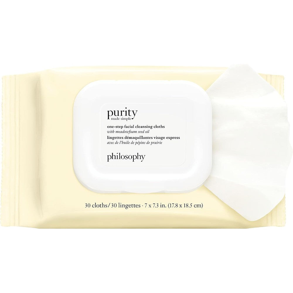 Philosophy Purity Made Simple One Step Facial Cleansing Cloths Ultra Soft Disposable Wipes For Makeup Removal 30 Count
