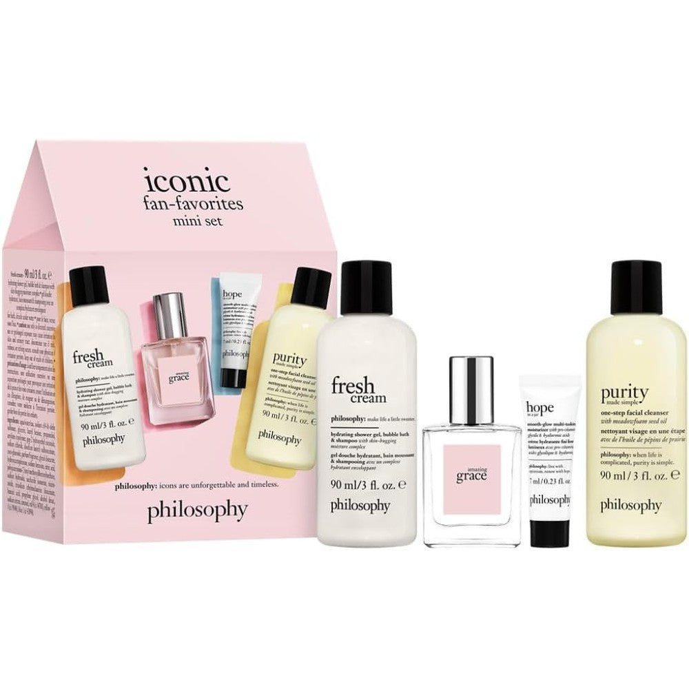 Philosophy Iconic Fan Favorites 4-Piece Mini Set With Purity Cleanser Fresh Cream Shower Gel Amazing Grace Eau De Toilette And Hope In A Jar Moistu...
