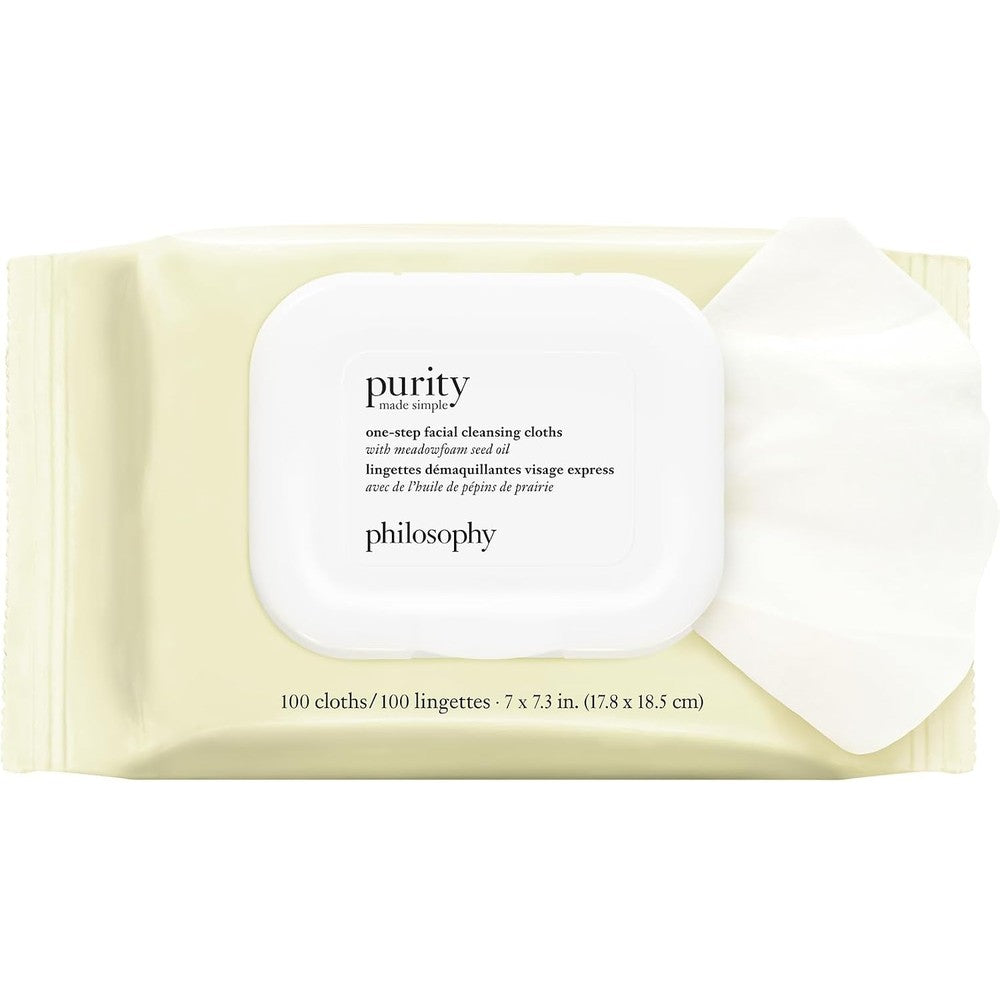 Philosophy Purity Made Simple One-Step Facial Cleansing Cloths, Makeup Remover Wipes, 100 Count Pack