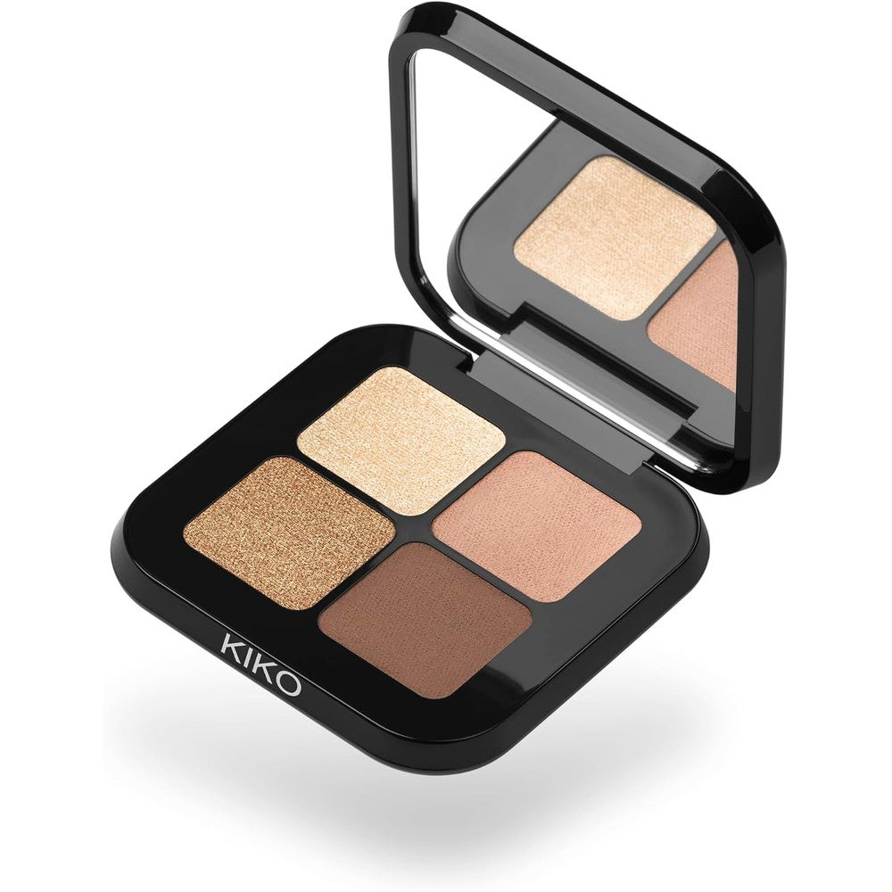 Kiko Milano Bright Quartet Eyeshadow Palette 01 Warm Neutral Tones 4 Baked Powder Eyeshadows For Wet And Dry Use