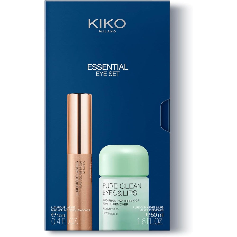 Kiko Milano Essential Eye Set With Luxurious Lashes Mascara And Pure Clean Eyes And Lips Mini Makeup Remover
