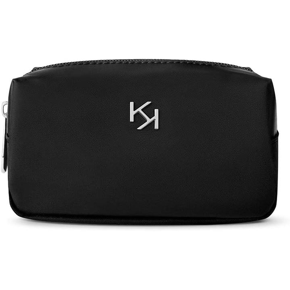 Kiko Milano Beauty Case Medium Black Nylon Makeup Organizer Travel Pouch With Silver Logo Charm
