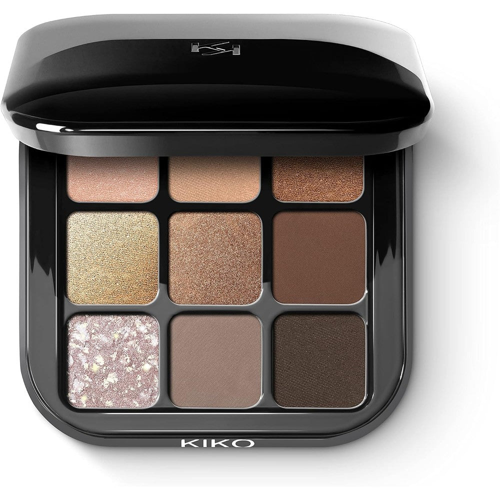 Kiko Milano Glamour Multi Finish Eyeshadow Palette 01 Earth Tones Nine Highly Pigmented Shades Matte And Metallic Finishes Two Point Five Grams