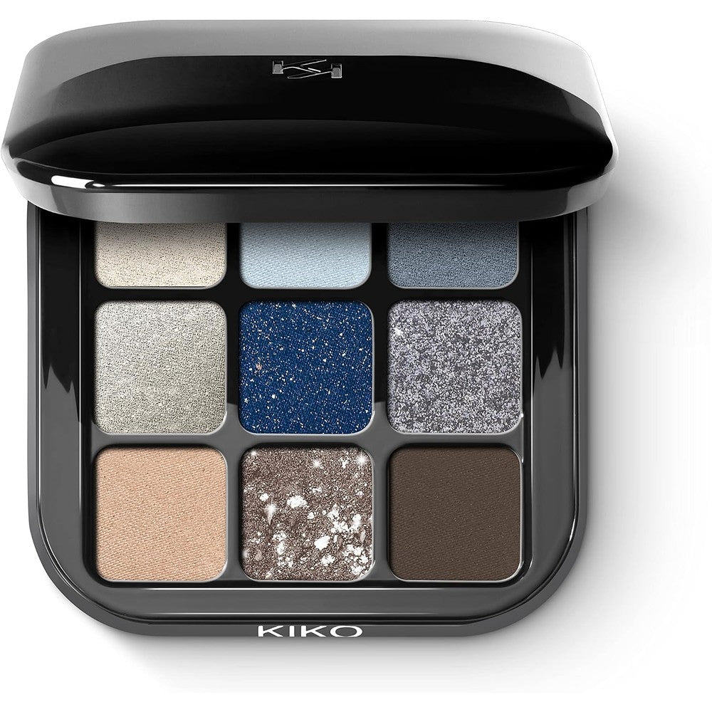 Kiko Milano Glamour Multi Finish Eyeshadow Palette 05 Blue Variations 9 Richly Pigmented Shades In Matte Satin And Metallic Finishes