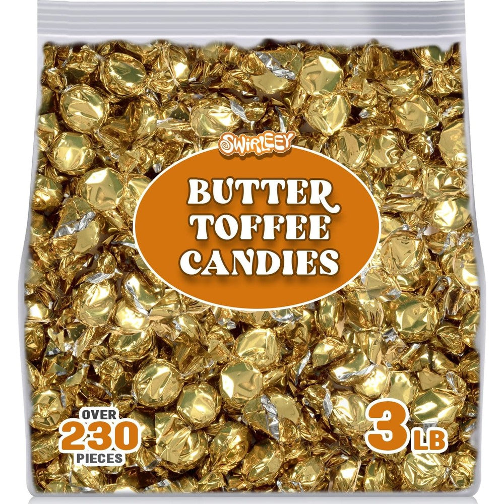 Swirleey Gold Foil Butter Toffee Candy bulk bag front view for wedding favors.