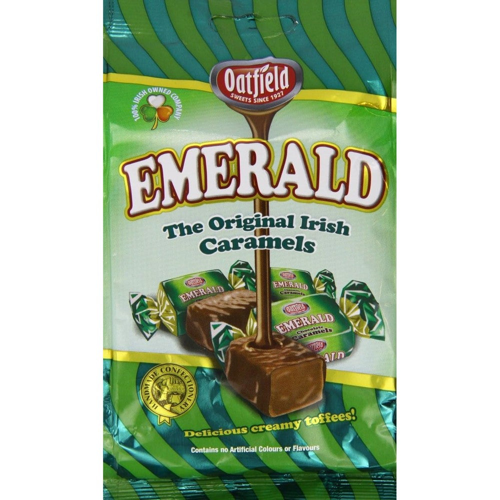 Oatfield Emerald Original Irish Caramels share size bag front view premium imported confectionery