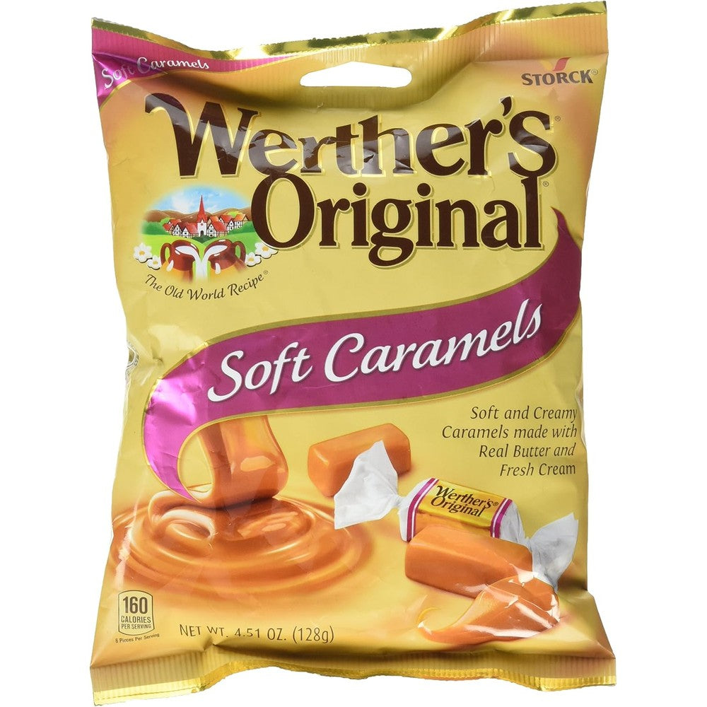 Werther's Original Soft Caramels front view package of imported creamy butter candy.