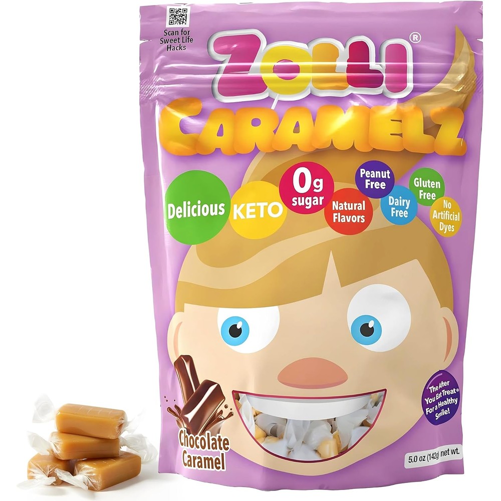 Zollipops Zolli Caramelz Sugar Free Candy front packaging view imported keto treats