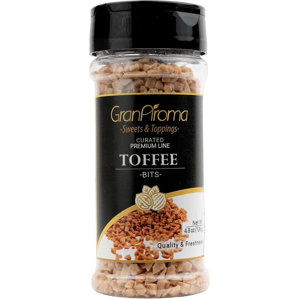 GranAroma Toffee Bits 4.8 Ounce shaker jar front view for baking ingredients.